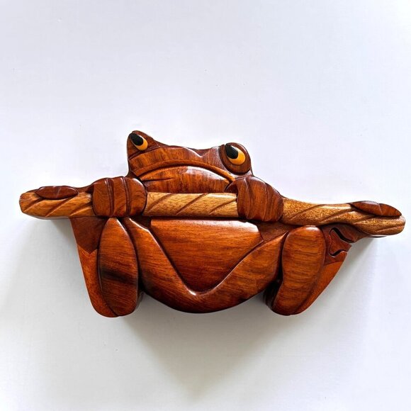 Vintage Wood Trinket Box Frog Puzzle attributed to Daniel Philip Terrico - Picture 1 of 7